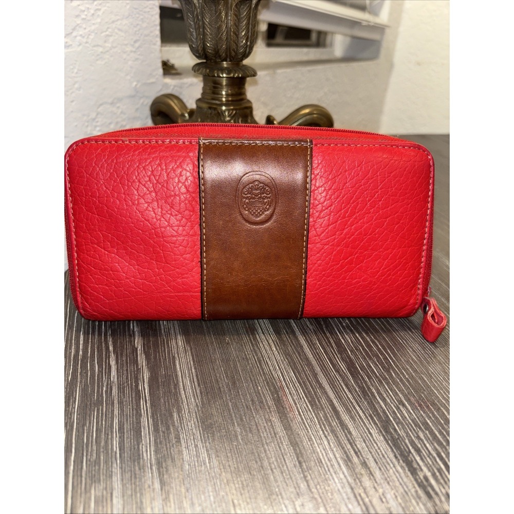 Mundi Long Wallet Red Brown Pebble Leather Coin Pocket Card